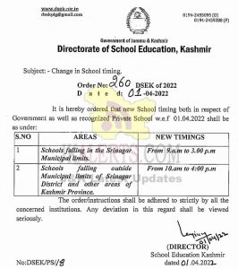 School Timing Changed in Kashmir.