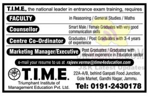 T.I.M.E Institute Jammu Jobs Recruitment 2022