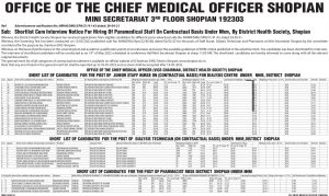 JK NHM Interview Notice For Hiring Of Paramedical Staff.