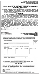 Directorate of school education Jammu Admission Notification.