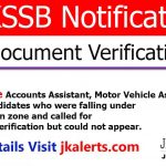 JKSSB Accounts Assistant, Motor Vehicle Assistant Document verification notice.