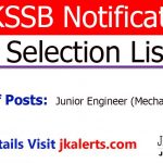JKSSB Selection List of Junior Engineer (Mechanical).
