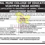 Vimal Muni College of Education jobs recruitment 2022.