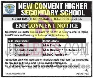 Teacher jobs in New convent higher Sec. school.