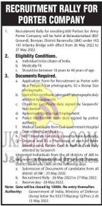 Army Porter Recruitment Rally J&K for 600 Posts.