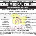 SKIMS Medical college recruitment 2022.