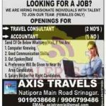Travel Consultant/ Accountant jobs in Axis travel.