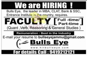 Bulls Eye required Faculty jobs 2022