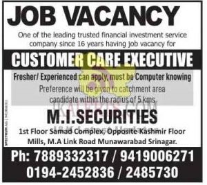 Customer care executives in M.I Securities