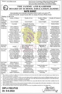 JKBOSE Class 11th Date sheet Jammu WZ.