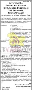 Jammu and Kashmir civil aviation department recruitment of helicopter pilots