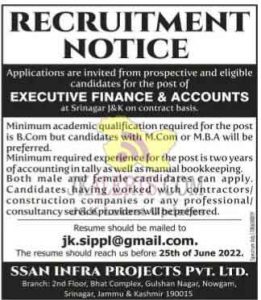 Job vacancy in Ssan Infra Projects Pvt. Ltd.
