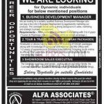 Jobs in Alfa Associates 2022 Business Development manager Tour & travel Executives Showroom Sales Executives.