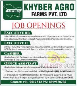 Khyber Agro Farms Pvt. Ltd. jobs 2022