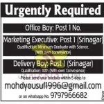 Marketing ExecutiveOffice boyDelivery boy jobs in Srinagar