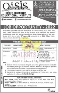 Oasis Educational Institute Srinagar Jobs Recruitment 2022