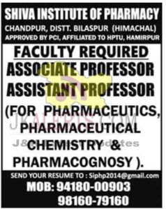 Professor jobs in Shiva Institute of pharmacy.