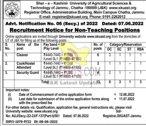 SKUAST Jammu Jobs recruitment 2022