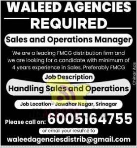 Sales and Operation Manager post in Waleed Agencies.