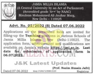 Teacher jobs in Jamia Millia Islamia