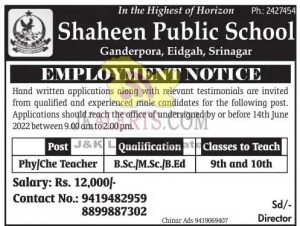 Teacher jobs in Shaheen Public School