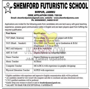 Teacher jobs in Shemford Futuristic School.