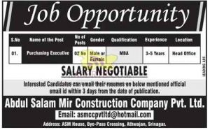 Abdul Salam Mir Construction Company Pvt. Ltd. Jobs.
