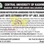 Central University of Kashmir PG Admission 2022 extended.