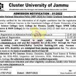 Cluster University of Jammu Admission Notification