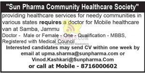 Doctor job in Sun Pharma Community Healthcare Society.