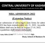 Extension Notice for Admission MBA 2022 CUK