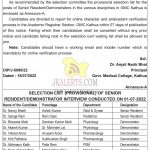GMC Kathua Selection list of Senior ResidentsDemonstrators in the various disciplines of Government Medical College, Kathua.