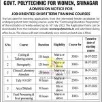 Govt Polytechnic for women Admission Notice for short-term training courses.