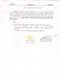 Interview Notice for the post of CounselorStaff Nurse for (OST) Jammu