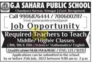 Jobs in G.A Sahara Public School