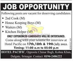Jobs in Hotel Pacific Srinagar.