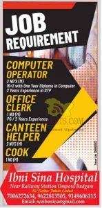 Jobs in Ibni Sina Hospital Computer OperatorOffice clerkCookCanteen Helper