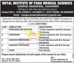 Jobs in Royal Institute of Paramedical Sciences.