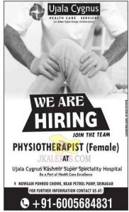 Jobs in Ujala Cygnus Kashmir Super specialty Hospital Physiotherapist (Female)