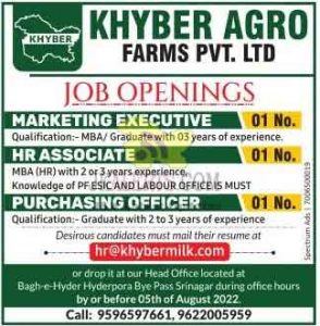Khyber Agro Farms Jobs Recruitment 2022.
