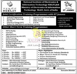NIELIT Training Programmes with IIT Jammu