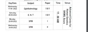 SKIMS Theory Datesheet for Final MBBS