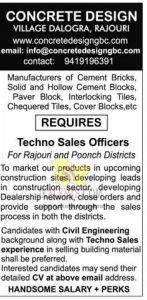 Techno Sales Officers required in Concrete Design