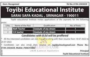 Toyibi Educational Institute Srinagar Jobs Recruitment 2022