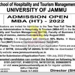 University of Jammu Admission Open (MBA-HT) 2022