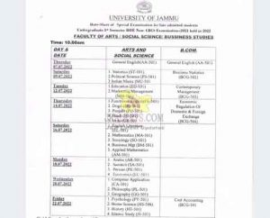 University of Jammu Datasheet Notification Datesheet of Special Examination for late admitted students.