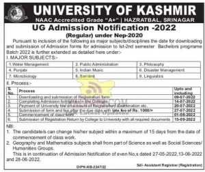 University of Kashmir UG Admission Notification.