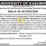University of Kashmir Walk-in-Interview Research Fellows 