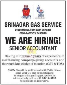 Senior Accountant jobs in Srinagar Gas Service