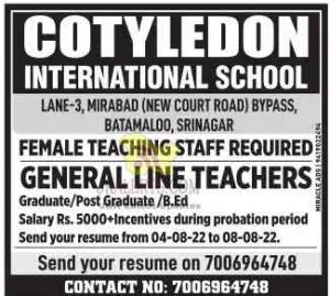 Teacher Staff Required in Cotyledon International School 2022